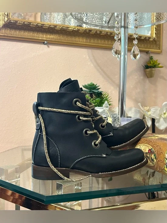 John Fluevog Paul Black Leather Combat Lace-Up Ankle Boots Size 5/6.5 - Picture 2 of 16